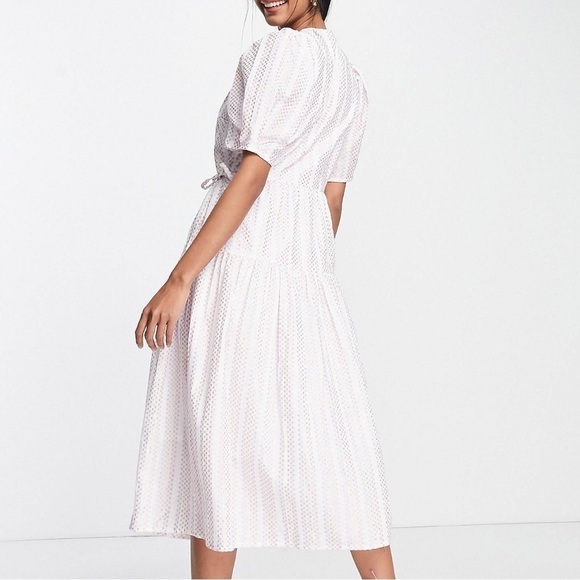 ASOS White Pastel Textured Dots V Neck Wrap Dress Midi Length Size XS Women’s - Picture 2 of 11